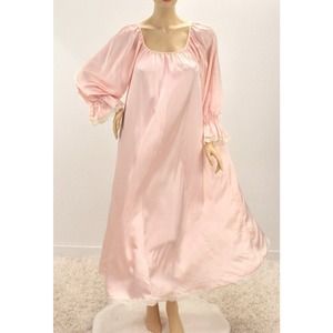 Vintage Lucie Ann Glossy Shiny Satin Nightgown Flowing Soft S M Peachy Pink USA